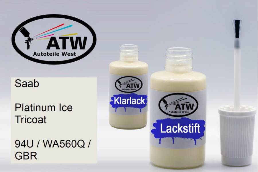 Saab, Platinum Ice Tricoat, 94U / WA560Q / GBR: 20ml Lackstift + 20ml Klarlack - Set, von ATW Autoteile West.